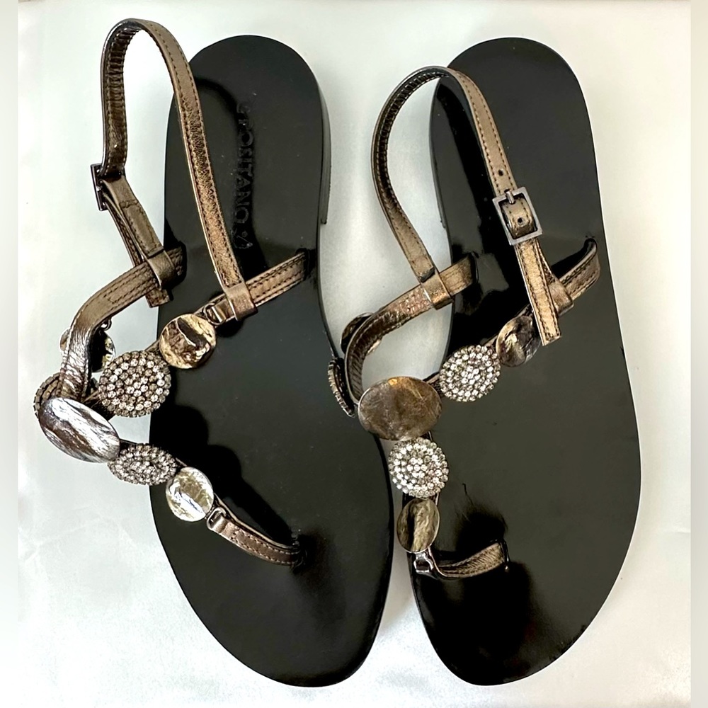 Positano Sandal Vero Cuoio Embellished w/ Black & White Swarovski, Size 38 - Picture 5 of 6